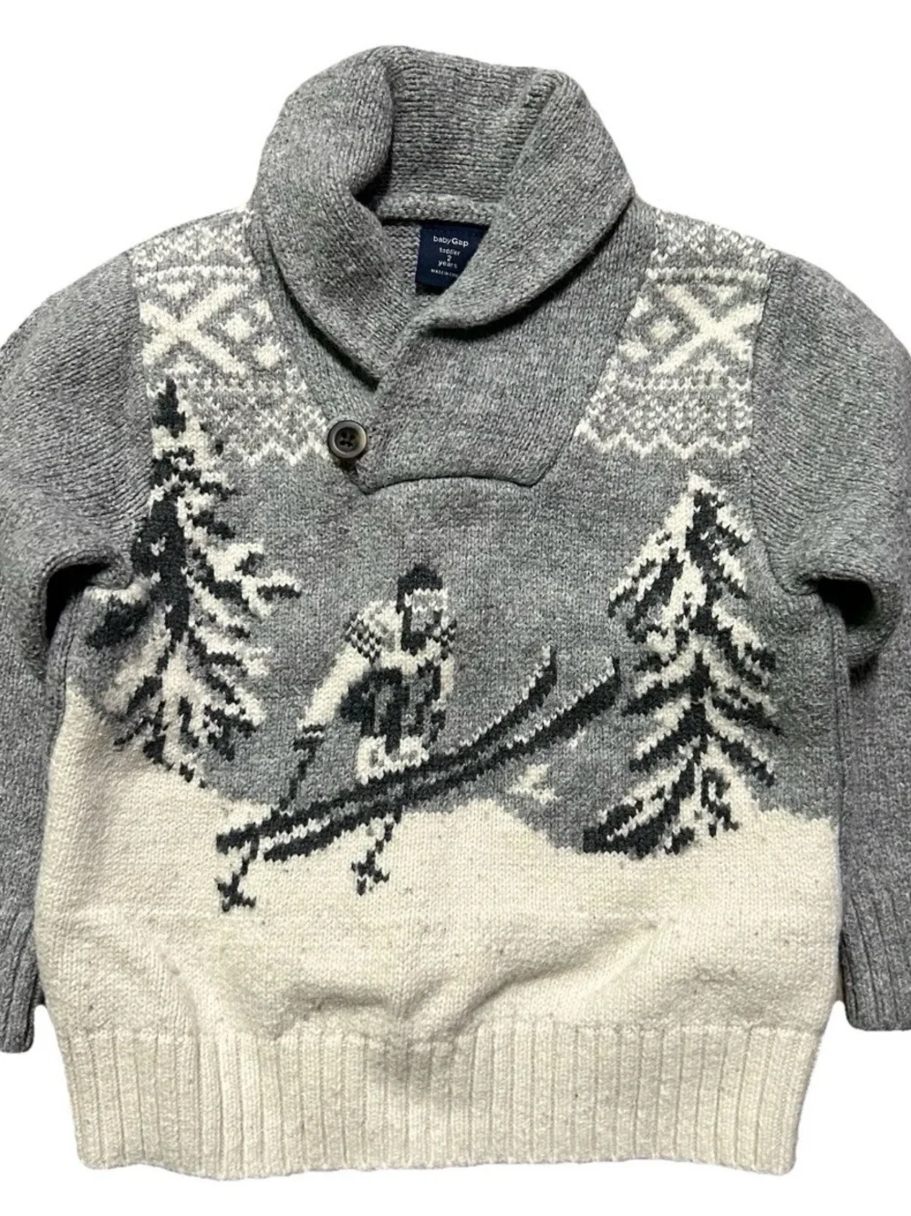 Toddler Boy Baby Gap Collard Grey Sweater Snow Skiing Winter Size 2T